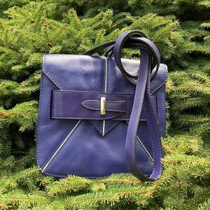 Pour La Victoire Blue/Purple Leather Flap Top Crossbody Handbag